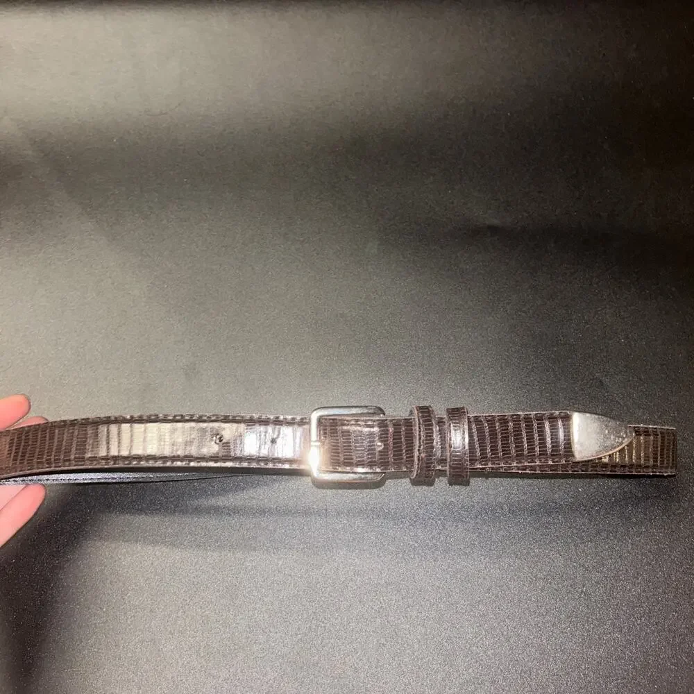 Brown Textured Faux Leather Gold-Tone Hardware Adjustable Belt Women's 37